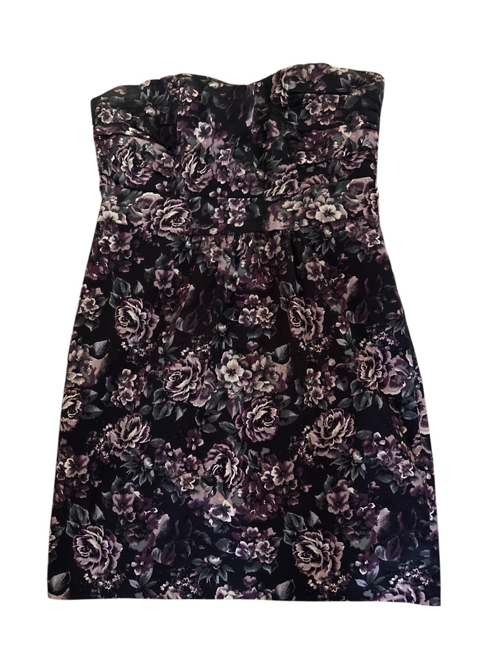 Have Strapless Black and Purple Floral Dress